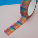 Roll of washi tape with a colourful pastel check design.