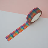 Roll of washi tape with a colourful pastel check design.