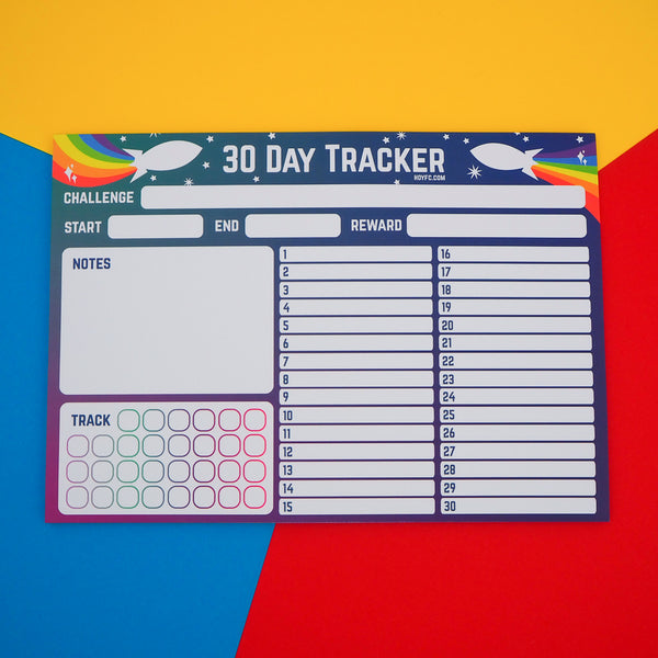 Rainbow Rocket 30 Day Tracker - A4 Notepad - Hand Over Your Fairy Cakes - hoyfc.com