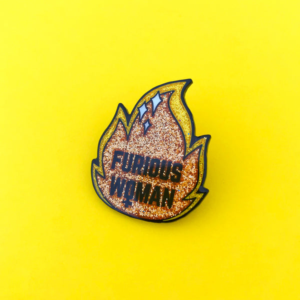Furious Woman - Glitter Enamel Pin - Hand Over Your Fairy Cakes - hoyfc.com