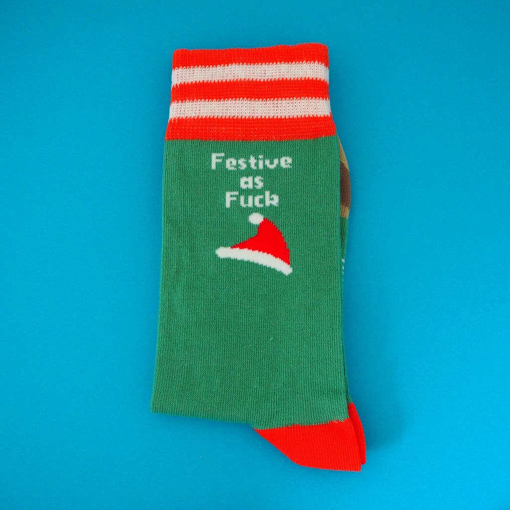 Festive As Fuck Reindeer -  Socks - Hand Over Your Fairy Cakes - hoyfc.com