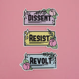 Dissent, Resist, Revolt - Vinyl Stickers - Hand Over Your Fairy Cakes - hoyfc.com