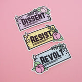 Dissent, Resist, Revolt - Vinyl Stickers - Hand Over Your Fairy Cakes - hoyfc.com