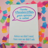 "Thanks Random Man, Your Opinion Is Noted" Riso Printed Zine - Hand Over Your Fairy Cakes - hoyfc.com