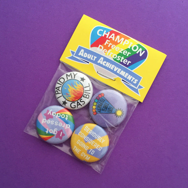 Adult Achievement - Button Badge Pack - Hand Over Your Fairy Cakes - hoyfc.com