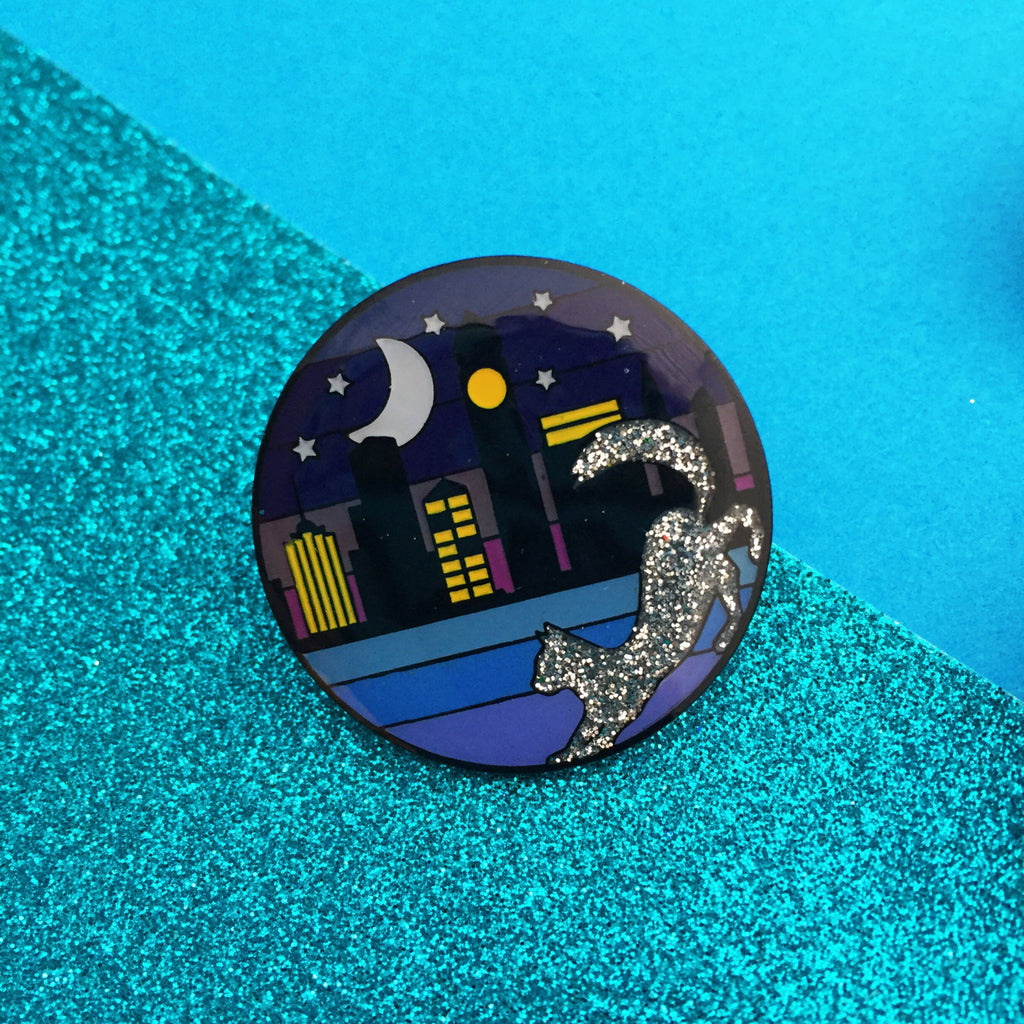 Cat Ombre Cityscape Glitter - Enamel Pin - Hand Over Your Fairy Cakes - hoyfc.com
