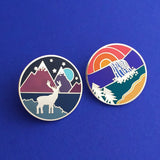 Stag & Mountains - Enamel Pin (Collaboration with Jen Cunningham) - Hand Over Your Fairy Cakes - hoyfc.com