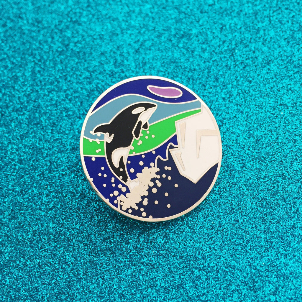 Iceland Orca Northern Lights - Enamel Pin - Hand Over Your Fairy Cakes - hoyfc.com