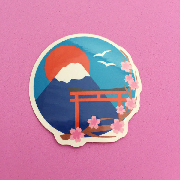 Japan Mount Fuji Cherry Blossom - Vinyl Sticker - Hand Over Your Fairy Cakes - hoyfc.com