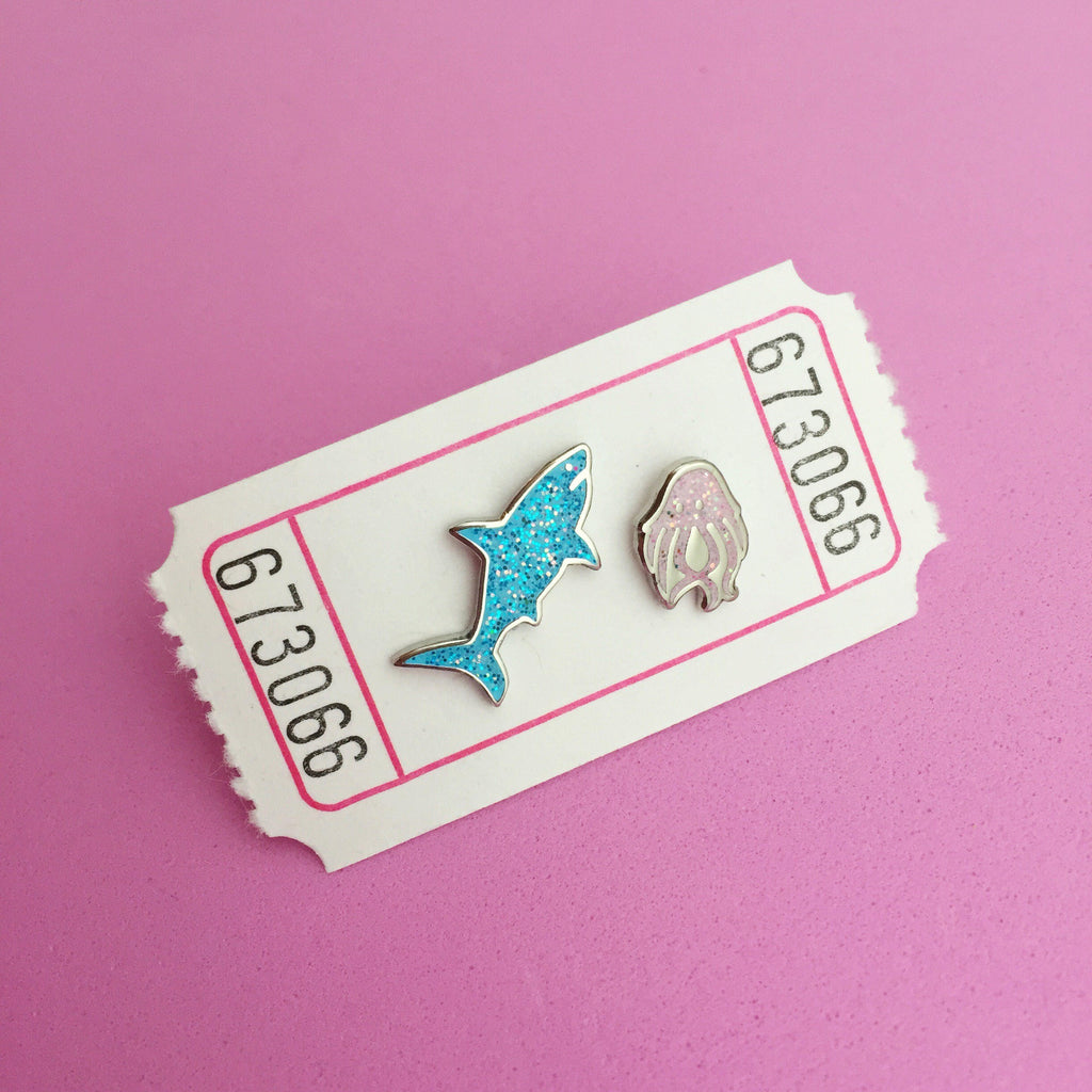 Shark and Jellyfish - Stud Earrings - Hand Over Your Fairy Cakes - hoyfc.com