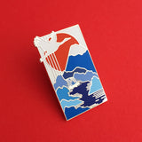 Japanese Crane Waterfall - Enamel Pin - Hand Over Your Fairy Cakes - hoyfc.com